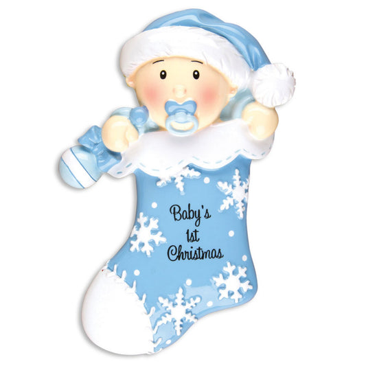 Baby's First Christmas Personalized Christmas Ornament/Blue or Pink Stocking