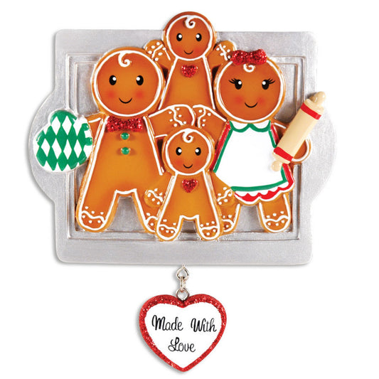 Gingerbread Cookie Family "Made With Love" Personalized Christmas Ornament/Family of 3, 4 and 5