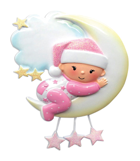 New Baby on the Moon Personalized Christmas Ornament/Girl or Boy