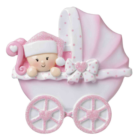 Baby in a Baby Carriage Personalized Christmas Ornament/Blue or Pink