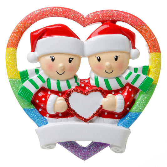 Rainbow Heart Gay Couple Personalized Christmas Ornament/Lesbian Partners/LGBTQ