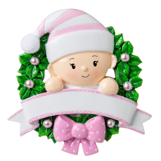 Sweet Baby in a Wreath Personalized Christmas Ornament