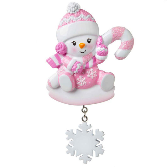 Baby Snowman with Dangling Snowflake Personalized Christmas Ornament/Blue or Pink