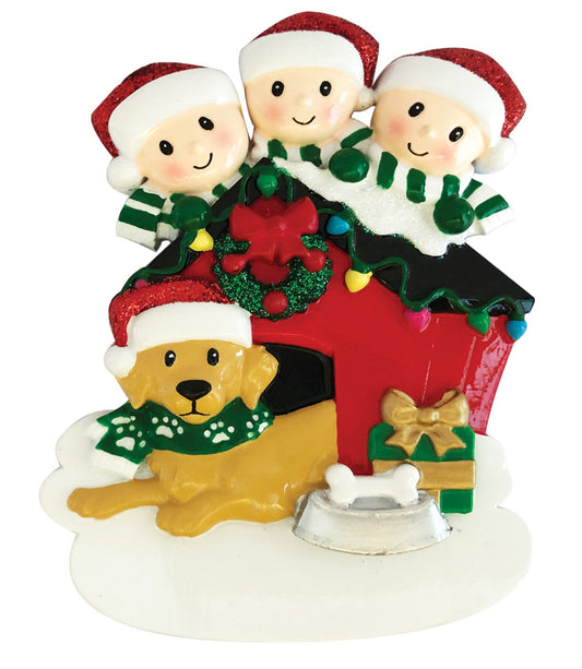 Family with Yellow Dog Personalized Christmas Ornament/Family of 2, 3, 4, 5 and 6