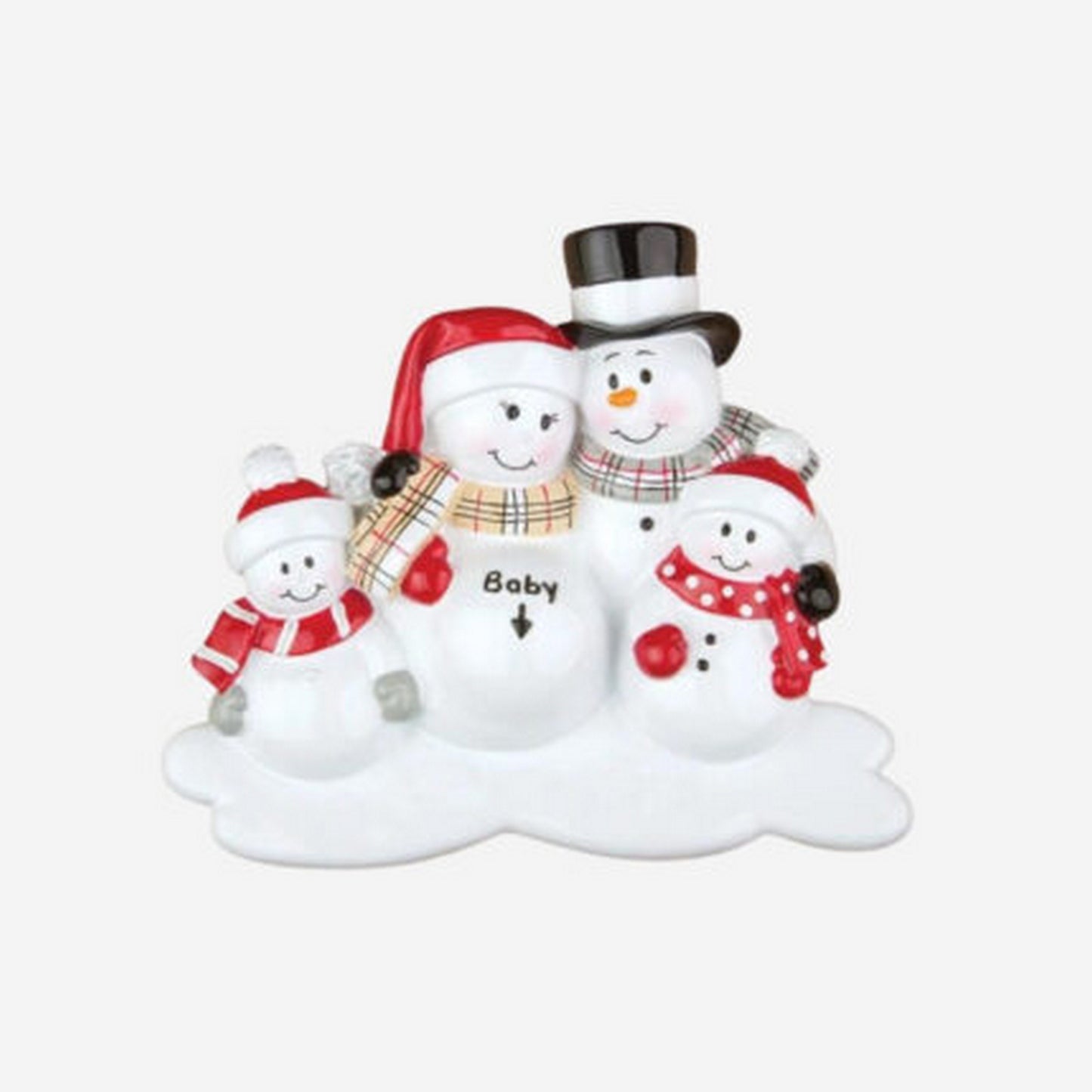 Pregnant Snowman Family with 2 Children Personalized Christmas Ornament