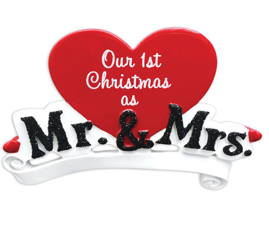 Mr. & Mrs. Red Heart Personalized Christmas Ornament/with or without "Our 1st Christmas as"