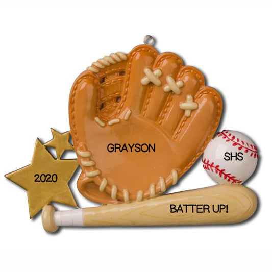 Baseball Glove, Bat & Ball Personalized Christmas Ornament