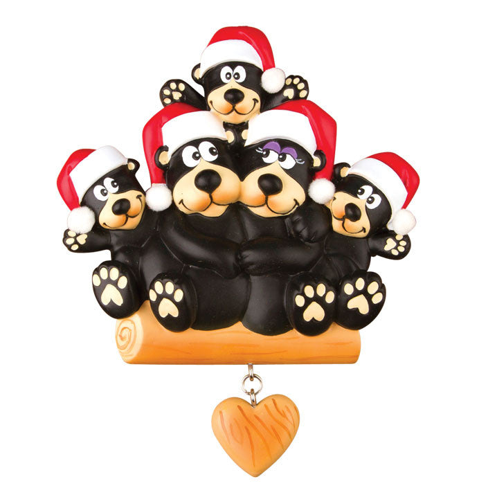 PERSONALIZED CHRISTMAS ORNAMENTS FAMILY-BLACK BEAR FAMILY OF 4 / PERSONALIZED BY SANTA / BEAR ORNAMENT / BEAR FAMILY ORNAMENTS, BEAR CHRISTMAS ORNAMENT