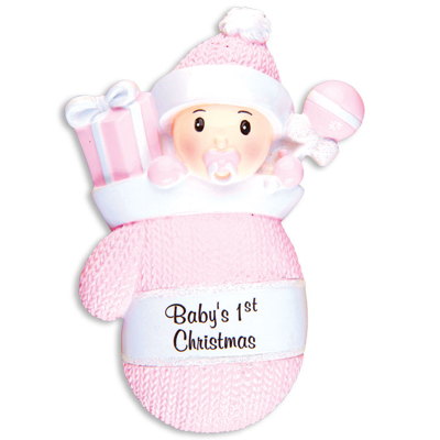 Baby's First Christmas Personalized Christmas Ornament/Blue or Pink Mitten