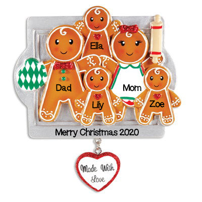 Personalized Christmas Ornaments Family Series- Made W/Love Family of 5 / Personalized by Santa/Family Ornament/Gingerbread Ornament