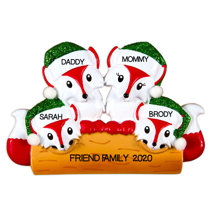 Grantwood Technology Personalized Christmas Ornaments Family Series- Fox Family of 4 / Personalized by Santa / 4 Family Christmas Ornament/Family Christmas Ornaments/Family Christmas Ornament 4