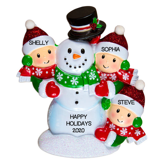 Building A Snowman Family of 3/Grandchildren Personalized Christmas Ornament