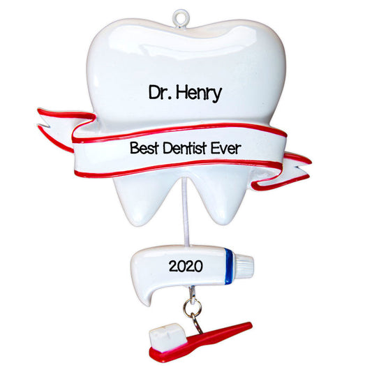 Tooth, Toothbrush and Toothpaste Personalized Christmas Ornament