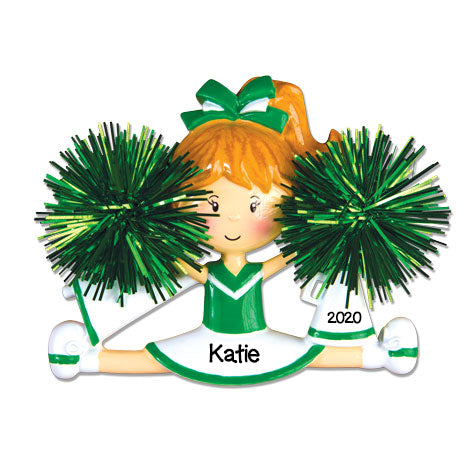 Cheer Team/Cheerleader and Pom-Poms Personalized Christmas Ornament/Blue, Green, Purple or Red