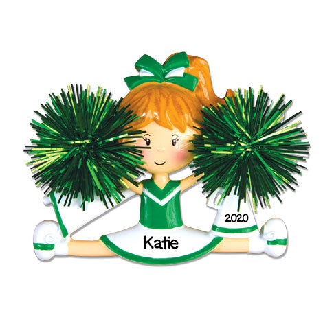 Personalized Christmas Ornaments Sports- Cheerleader Green / Personalized by Santa/Cheerleader Ornament