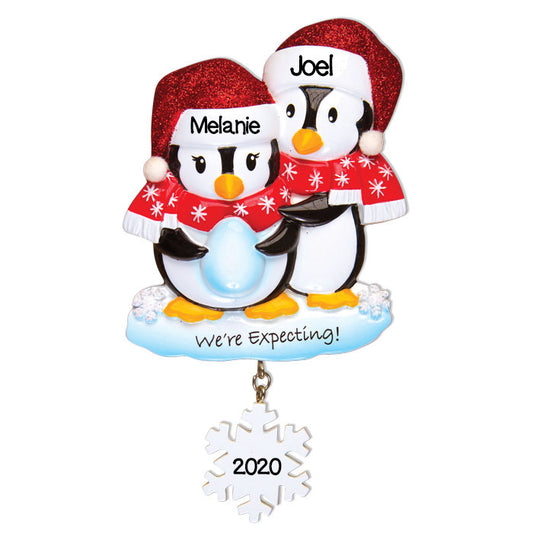 We're Expecting Parents To Be Penguins Personalized Christmas Ornament Pregnancy