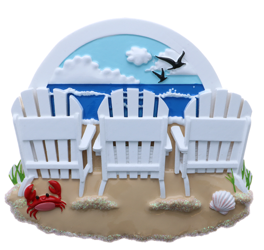 Adirondack Beach Chairs Personalized Christmas Ornament/Family of 2, 3, 4 and 5