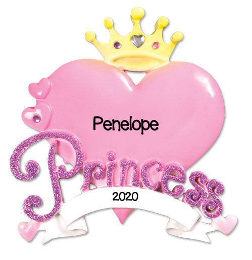 Pink Princess Heart Personalized Christmas Ornament
