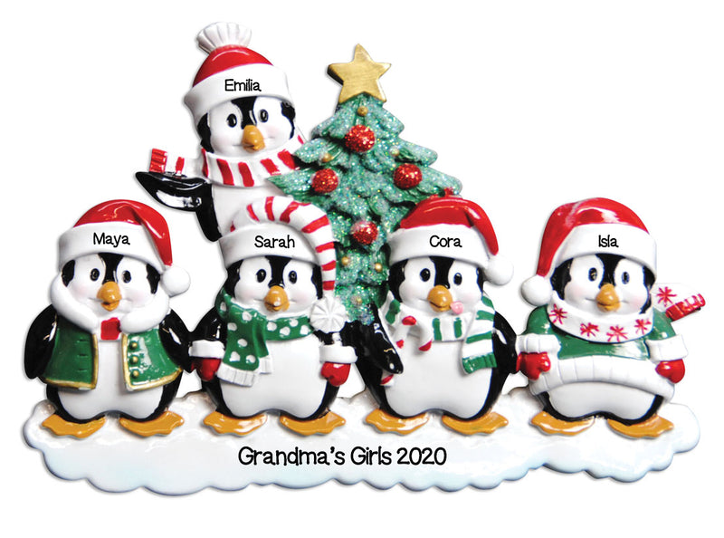 PERSONALIZED CHRISTMAS ORNAMENTS FAMILY SERIES-WINTER PENGUIN FAMILY OF 5/PENGUIN ORNAMENT