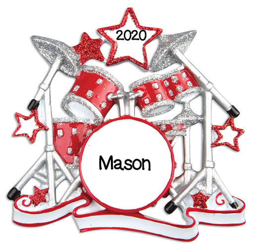 Drum Set Personalized Christmas Ornament