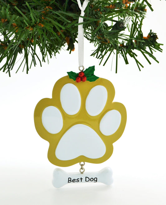 Best Dog Furry Friend Paw Print Personalized Christmas Ornament/Black, Brown or Tan