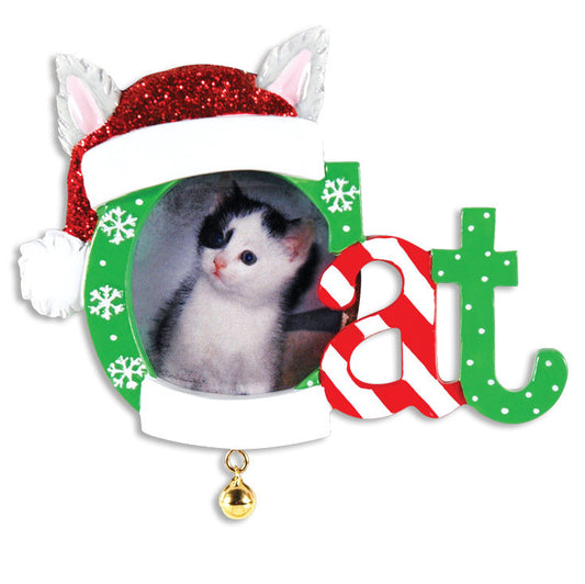 CAT Picture Frame Personalized Christmas Ornament