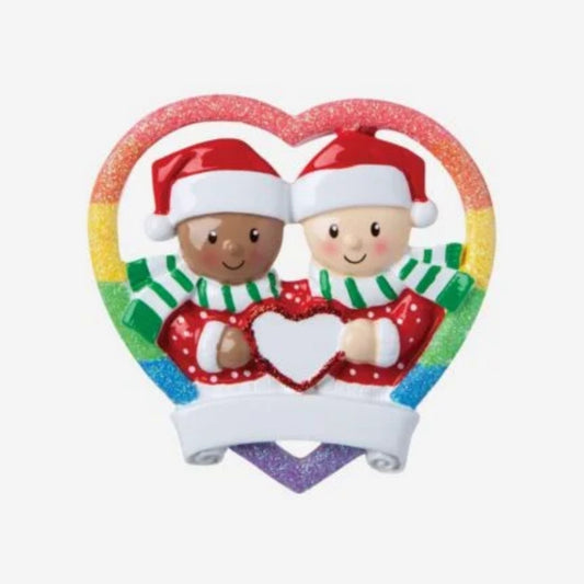 Gay Couple Mixed Race Personalized Christmas Ornament