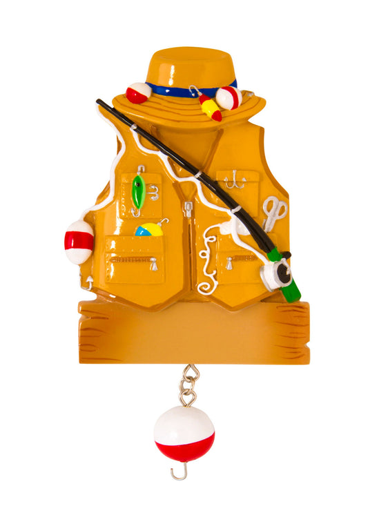Fishing Vest and Rod Personalized Christmas Ornament