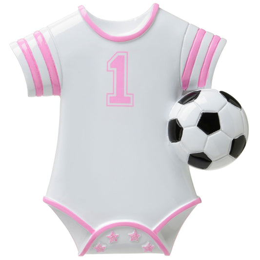 Pink Baby Soccer Onesie Personalized Christmas Ornament/Soccer Ball