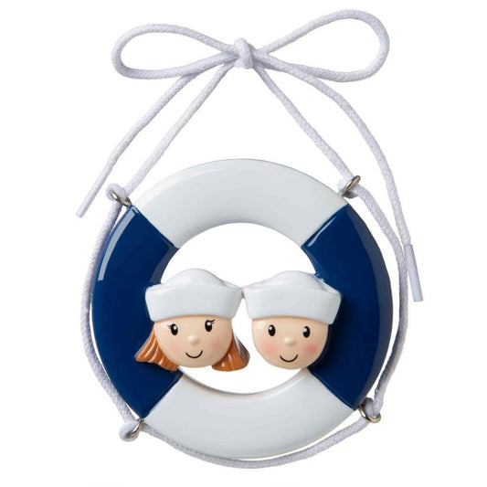 Sailor Hat & Life Ring Personalized Christmas Ornament/Family of 2, 3 and 4