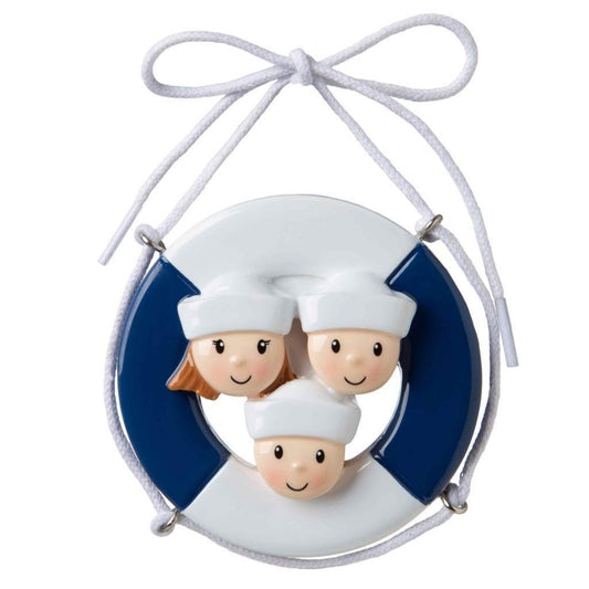 Sailor Hat & Life Ring Personalized Christmas Ornament/Family of 2, 3 and 4