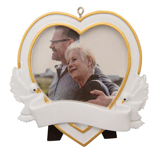 White In Memory Heart with Doves Personalized Picture Frame Ornament