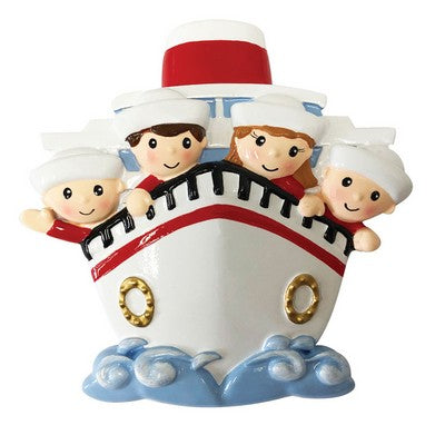 Personalized Christmas Ornament Cruise Ship Boating Family of 4/Personalized Boating Cruise Family of 4 Ornament/Personalized Cruise Ship Ornament/Family of 4 Christmas Ornament/Personalized By Santa