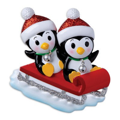 Personalized Christmas Ornament Couple Penguin on Red Sled/Custom Holiday Penguin Ornament/Xmas Ornament Penguins on Sled/Personalized By Santa