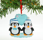 Personalized Christmas Ornament Penguin Blue Couple with Heart Snowflake/Personalized by Santa/Personalized Couple Christmas Ornament/Couple Christmas Ornament