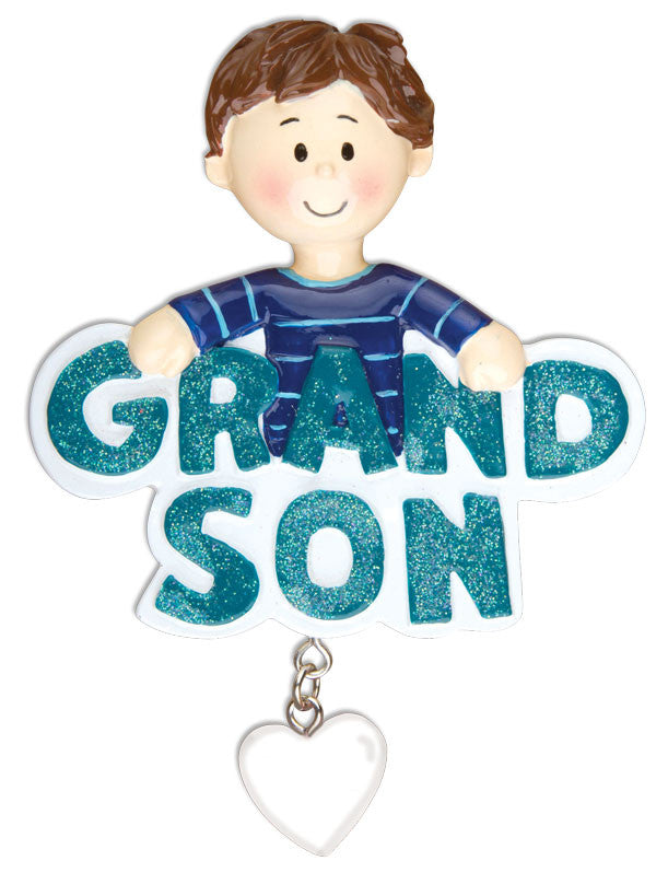 Personalized Christmas Ornaments Family General-Grandson W/Dangling Heart/Personalized by Santa/Grandson Ornament