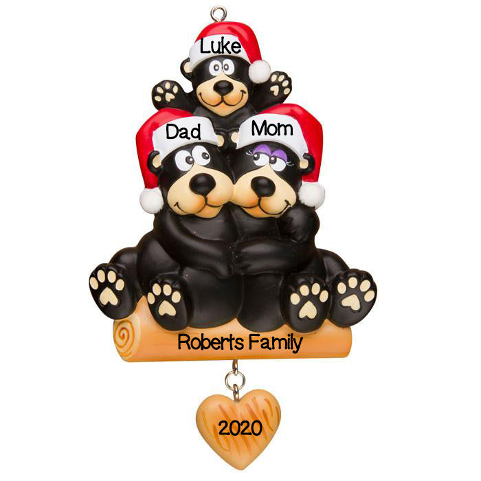 PERSONALIZED CHRISTMAS ORNAMENTS FAMILY-BLACK BEAR FAMILY OF 3 / PERSONALIZED BY SANTA / PERSONALIZED FAMILY CHRISTMAS ORNAMENT/FAMILY CHRISTMAS ORNAMENT 3 / FAMILY OF 3 CHRISTMAS ORNAMENT