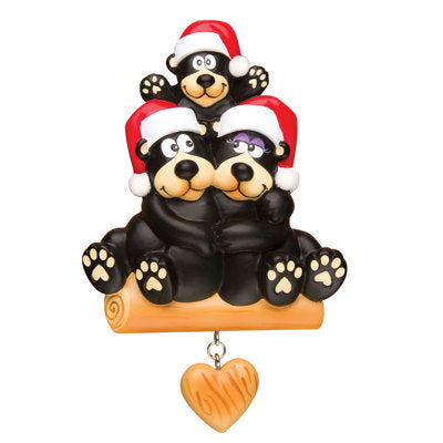 PERSONALIZED CHRISTMAS ORNAMENTS FAMILY-BLACK BEAR FAMILY OF 3 / PERSONALIZED BY SANTA / PERSONALIZED FAMILY CHRISTMAS ORNAMENT/FAMILY CHRISTMAS ORNAMENT 3 / FAMILY OF 3 CHRISTMAS ORNAMENT