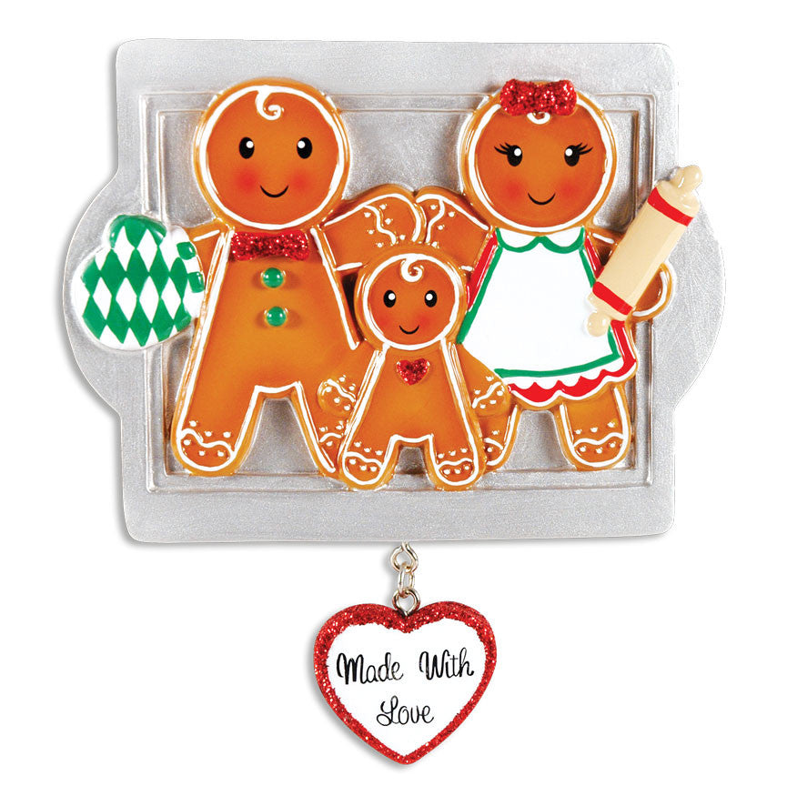 PERSONALIZED CHRISTMAS ORNAMENTS FAMILY SERIES- MADE W/LOVE FAMILY OF 3 / PERSONALIZED BY SANTA / FAMILY ORNAMENT / GINGERBREAD ORNAMENT