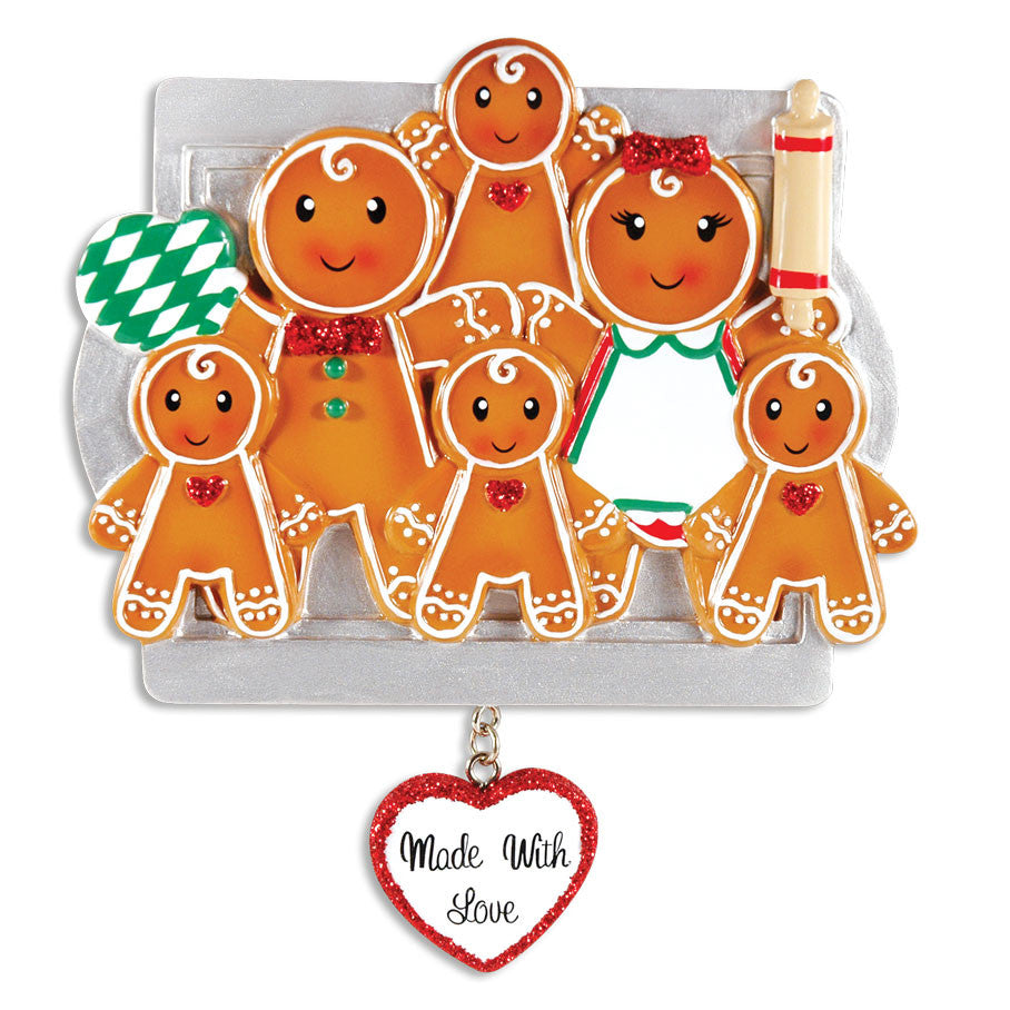 Personalized Christmas Ornaments Family Series- Made W/Love Family of 5 / Personalized by Santa/Family Ornament/Gingerbread Ornament