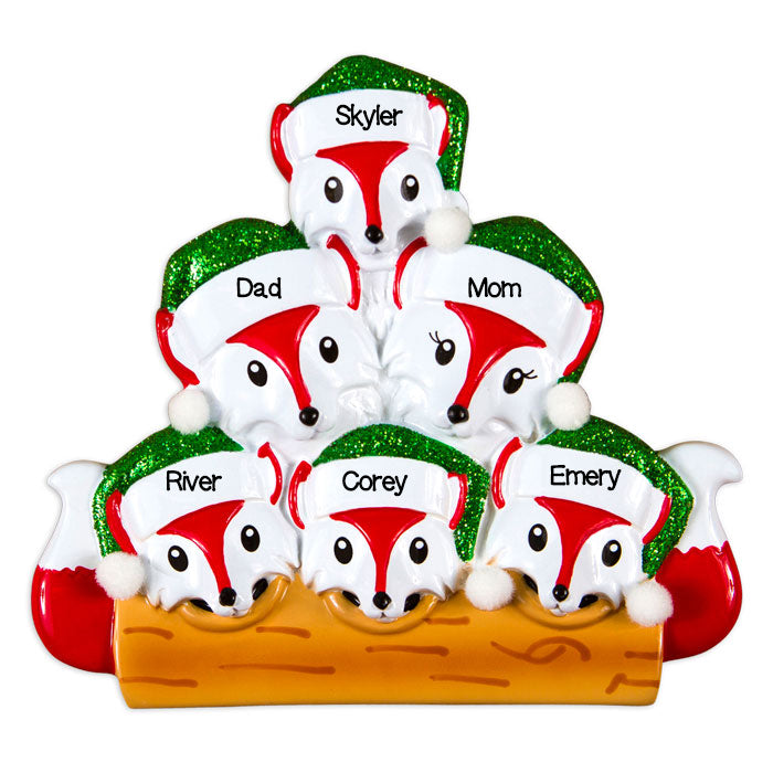 Personalized Christmas Ornaments Family Series- Fox Family of 6 / Personalized by Santa/Family Ornament/Fox Ornament/Personalized Family Christmas Ornament