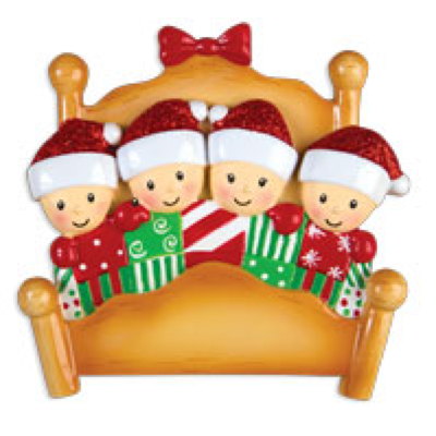 Personalized Christmas Ornaments Family Series- Bed Family of 4 / Personalized by Santa/Family Ornament/Family Christmas Ornament Grantwood Technology