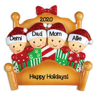 Personalized Christmas Ornaments Family Series- Bed Family of 4 / Personalized by Santa/Family Ornament/Family Christmas Ornament Grantwood Technology