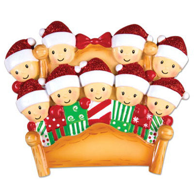 Personalized Christmas Ornaments Family Series- Bed Family of 9 / Personalized by Santa/Family Ornament/Bed Ornaments