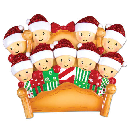 Personalized Christmas Ornaments Family Series- Bed Family of 6 / Personalized by Santa / 6 Family Christmas Ornament/Ornament Family of 6