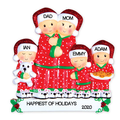 PERSONALIZED CHRISTMAS ORNAMENTS FAMILY SERIES- PAJAMA FAMILY OF 5 /PERSONALIZED BY SANTA/ / 5 FAMILY CHRISTMAS ORNAMENT/ CHRISTMAS ORNAMENT 5 / PERSONALIZED CHRISTMAS ORNAMENT FAMILY OF 5