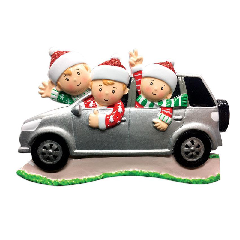 PERSONALIZED CHRISTMAS ORNAMENTS FAMILY SUV FAMILY OF 3, SUV FAMILY CHRISTMAS ORNAMENT, FAMILY OF 3 IN CAR ORNAMENT, FAMILY TRAVEL CHRISTMAS ORNAMENT, PERSONALIZED FAMILY CHRISTMAS ORNAMENT 3
