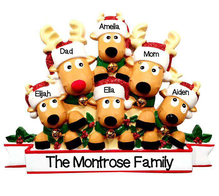 Grantwood Technology Personalized Christmas Ornaments Family New Reindeer Family of 6 / Personalized Family Christmas Ornament Family of 6 / Reindeer Family Ornaments 6 / Personalized by Santa