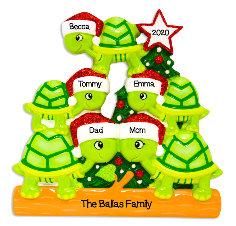 Personalized Christmas Ornament Family Holiday- Turtle Family of 5, Family of 5 Christmas Ornaments, Turtle Ornaments 5, Personalized by Santa