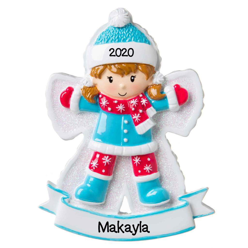 Grantwood Technology Personalized Christmas Ornament Child- Snow Angel Girl/Personalized Snow Angel Girl Ornaments/Cute Girl Ornaments/Girl in Snow Ornament/Customized Girl Making Snow Angel Ornament